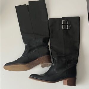 J. Crew 08310 Black Leather Block Heel Riding Boots 9